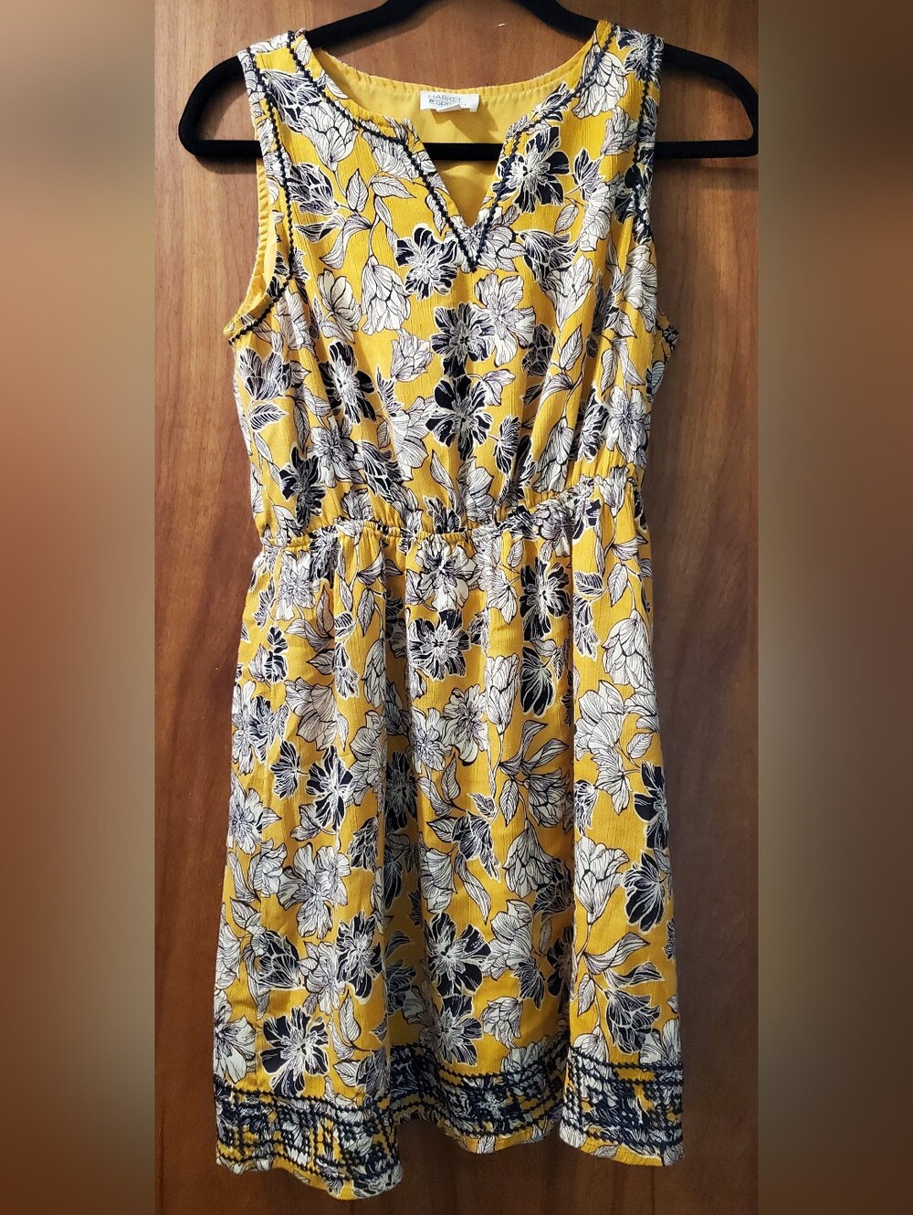 Market & Spruce Yellow Floral V-Neck Midi Dress